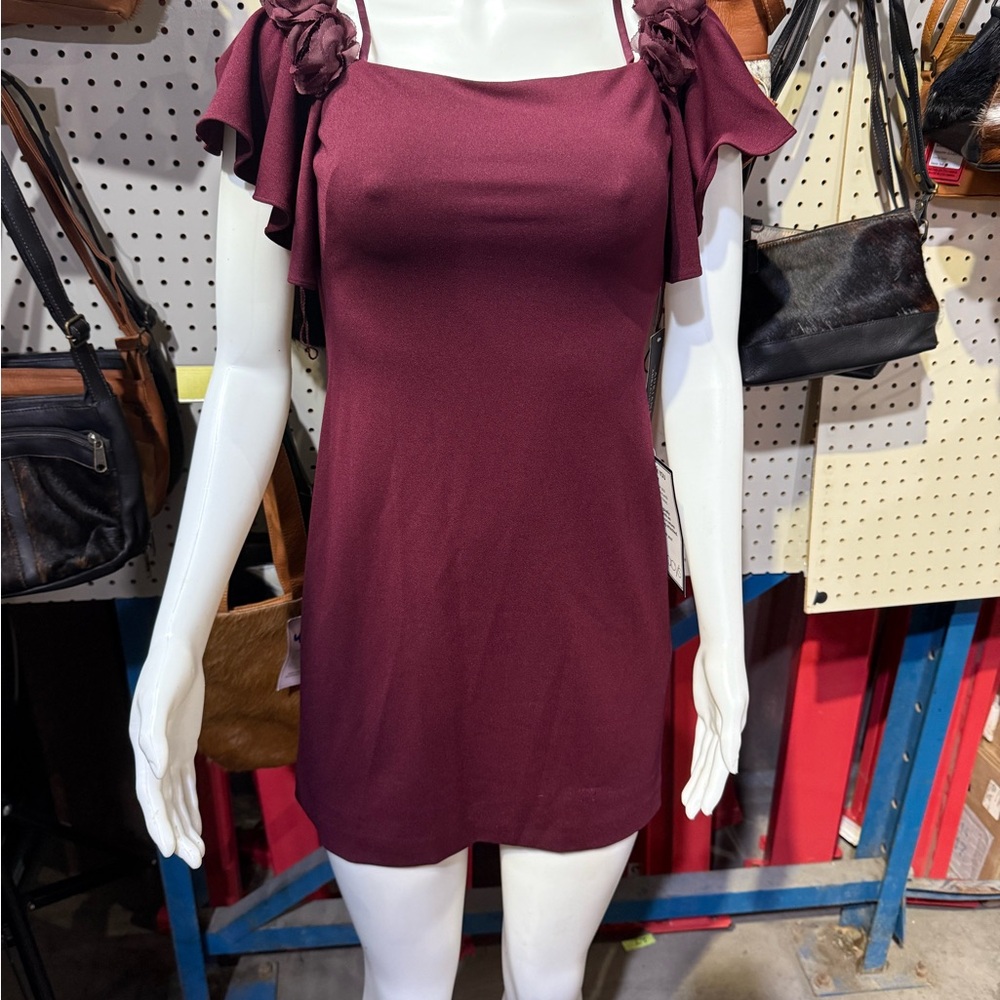 Adrianna Papell Red Sheath Mini Dress with Flutter Cap Sleeves